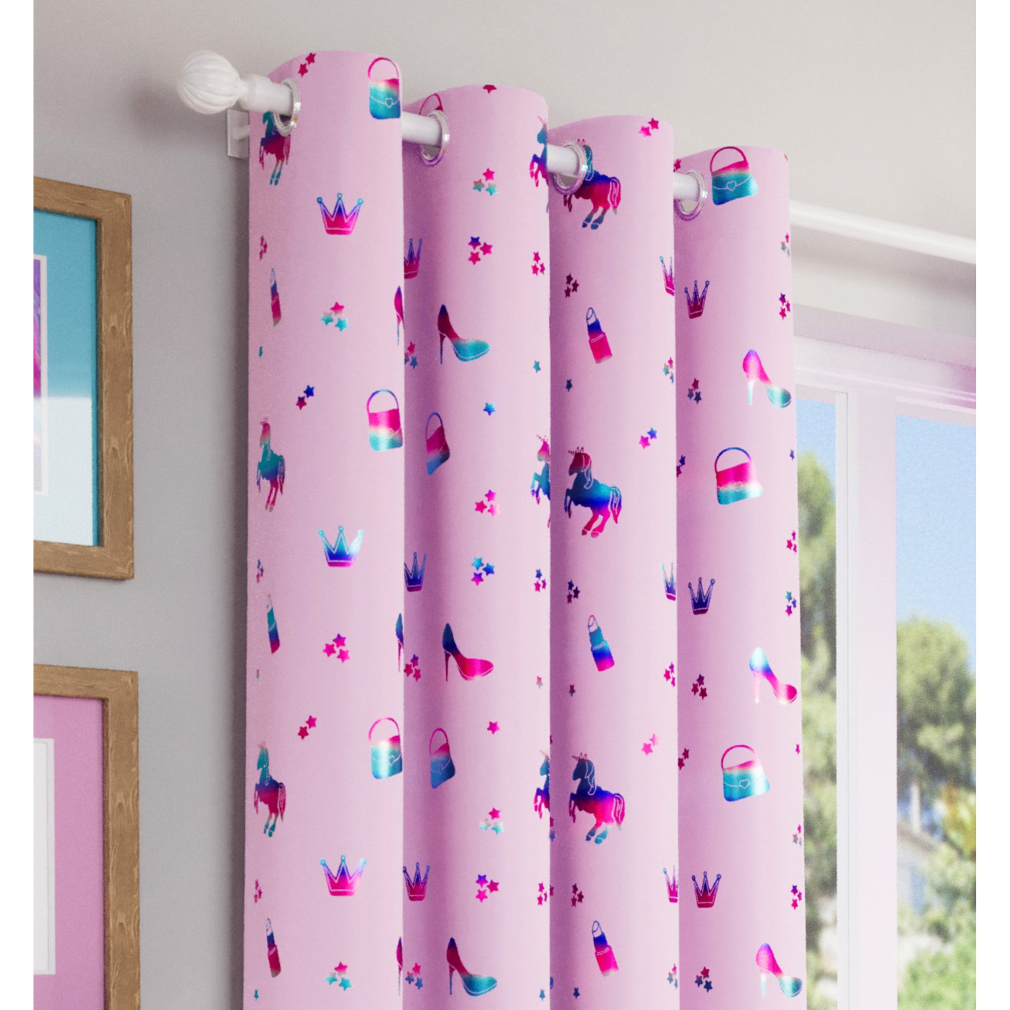 Charm Metallic Print Kids Room Darkening Readymade Curtain